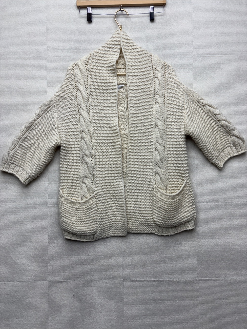 Gap | hand knit medium Cream Open-Front Cable Knit Sweater Cardigan